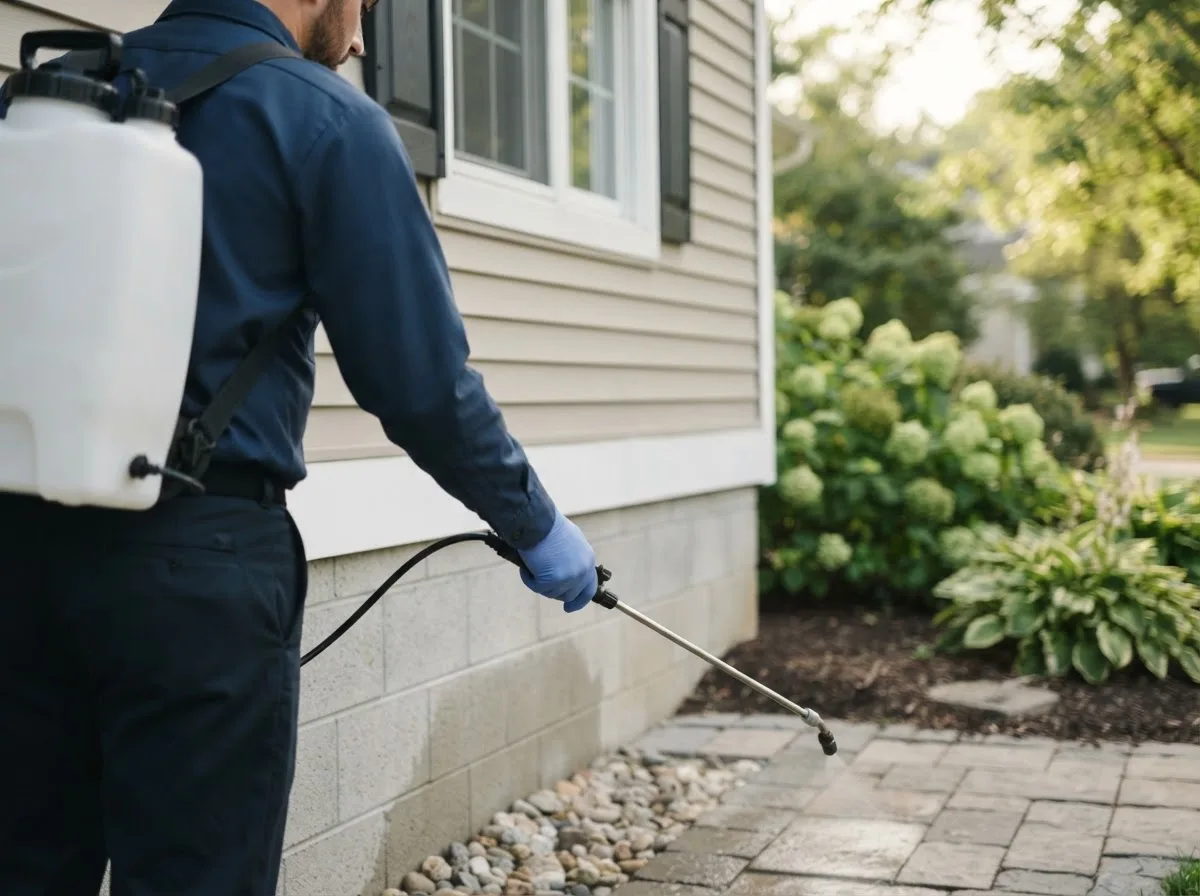 Pest control technician inspecting a home in Forest, IN